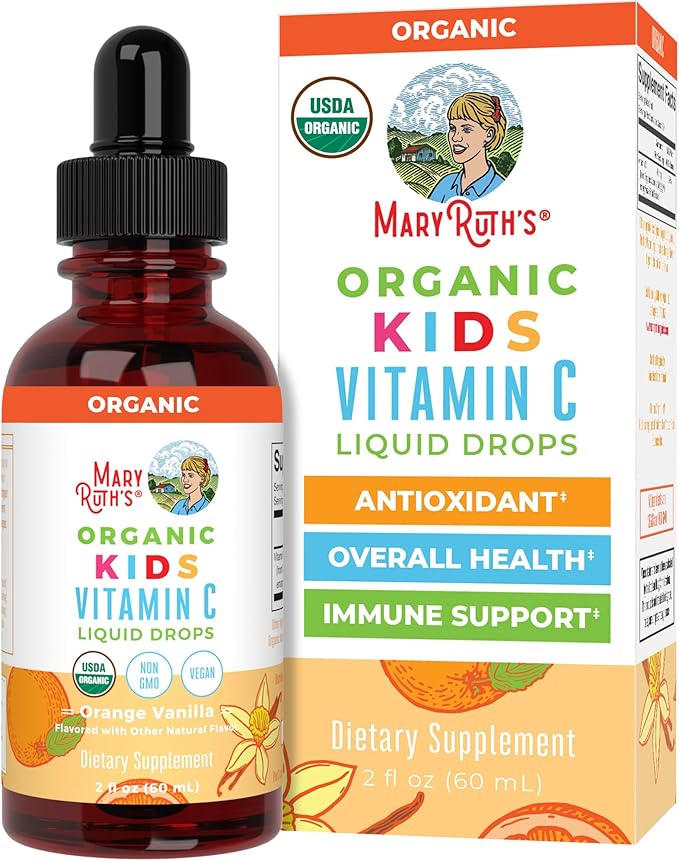 USDA Organic Kids Vitamin C Drops by MaryRuth’s | Vegan Vitamin C Immune Support Supplement for Ages 4-13 | Immune Support & Overall Health | Vitamin C from Organic Acerola Fruit Extract | 2oz