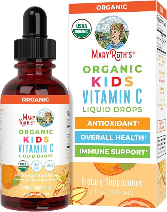 USDA Organic Kids Vitamin C Drops by MaryRuth’s | Vegan Vitamin C Immune Support Supplement for Ages 4-13 | Immune Support & Overall Health | Vitamin C from Organic Acerola Fruit Extract | 2oz