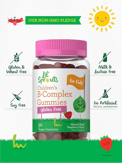 Carlyle Kids B Complex Gummies | 90 Count | Peach Raspberry Flavor | Non-GMO, Gluten Free & Vegan Supplement | Lil' Sprouts