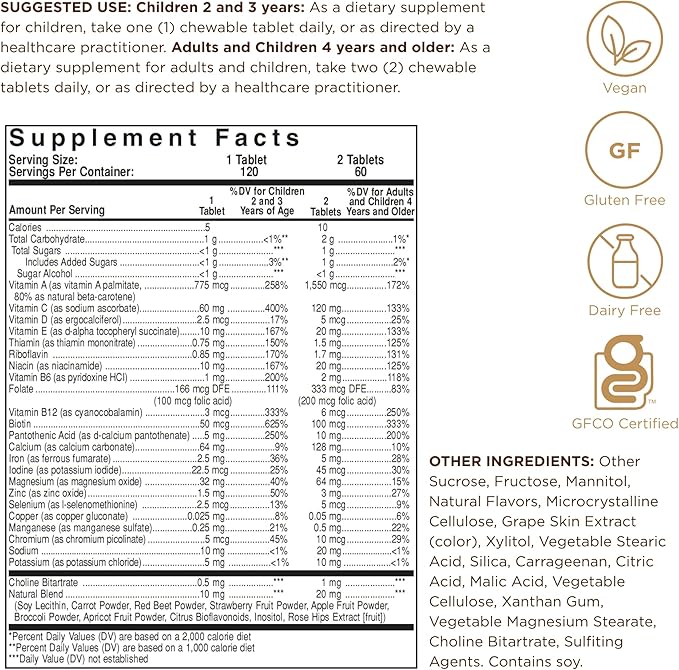 SOLGAR Kangavites, Bouncin’ Berry Flavor - 120 Chewable Tablets, Pack of 2 - Complete Multivitamin & Mineral Formula for Children - Vegan, Gluten Free