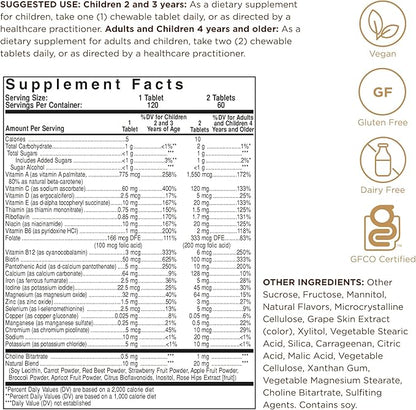 SOLGAR Kangavites, Bouncin’ Berry Flavor - 120 Chewable Tablets, Pack of 2 - Complete Multivitamin & Mineral Formula for Children - Vegan, Gluten Free