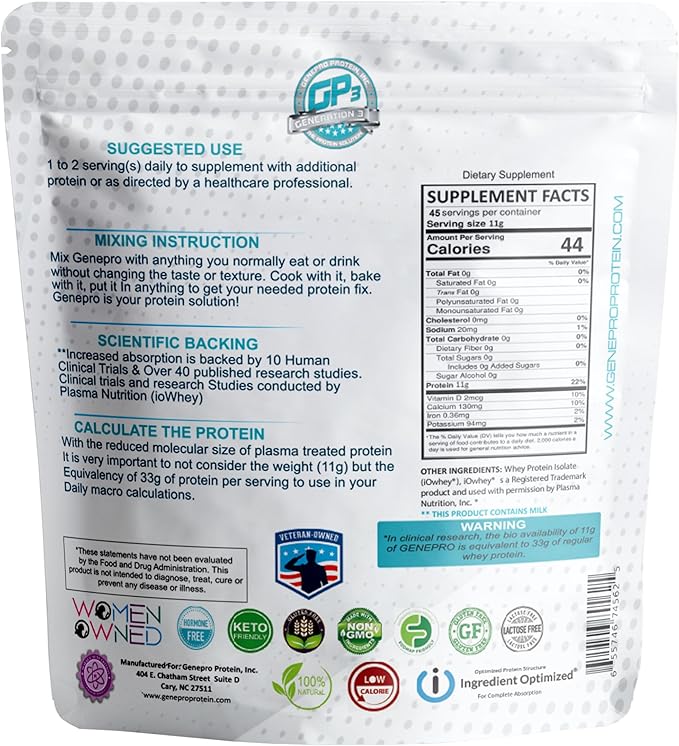 Unflavored Protein Powder - New Formula - Lactose-Free, Gluten-Free, & Non-GMO Whey Isolate Supplement Shake (3rd Generation, 45 Servings)
