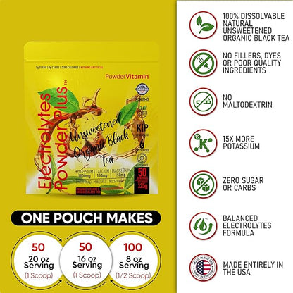 Electrolytes Powder Plus (50 Servings) Unsweetened Black Tea Electrolyte Powder Keto,SugarFree, Pink Himalayan Salt,1000mgPotassium,150mgCalcium,150mgMagnesium,Hydration Powder NO STEVIA