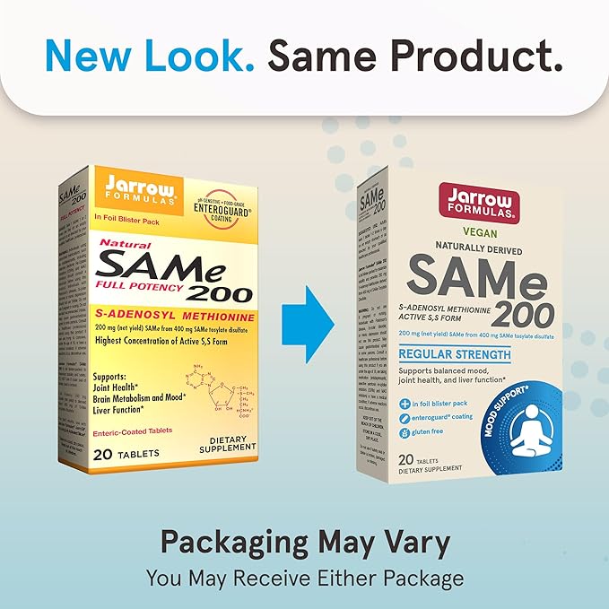 Jarrow Formulas Same 200 mg, Supports Joint Health, Liver Function, Brain Metabolism, 20 Tablets, Up to A 20 Day Supply (Pack of 12)