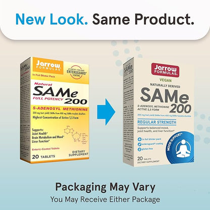 Jarrow Formulas Same 200 mg, Supports Joint Health, Liver Function, Brain Metabolism, 20 Tablets, Up to A 20 Day Supply (Pack of 12)
