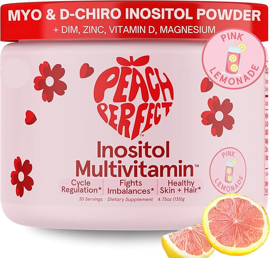 Inositol Powder Multivitamin, Pink Lemonade Flavor – 4g Myo-Inositol & D-Chiro Inositol, DIM, Zinc, Magnesium Glycinate, Vitamin D3 – Supports Women’s Health, Cycle, Energy, 30 SVG