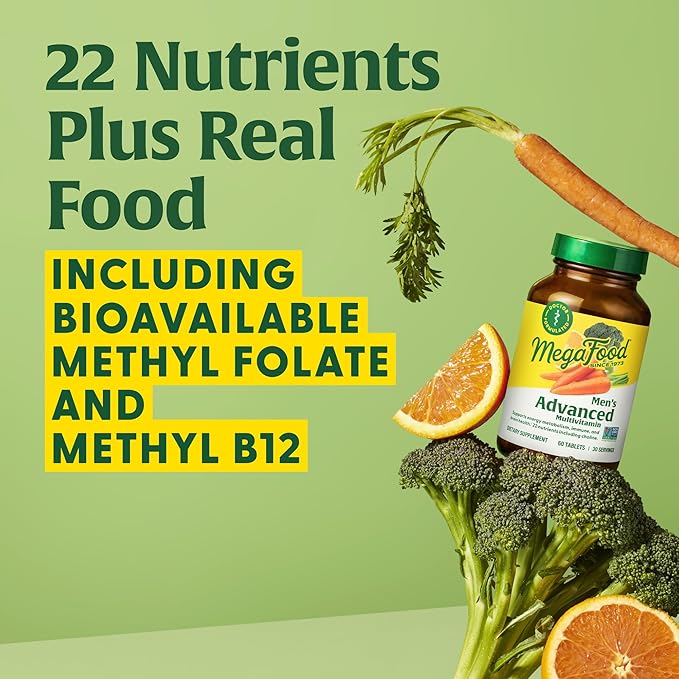 MegaFood Men's Advanced Multivitamin for Men - Doctor -Formulated - Choline, Vitamin B12, Vitamin D, Vitamin C & Zinc - Brain Health & Immune Support - Non-GMO - Vegetarian - 60 Tabs (30 Servings)