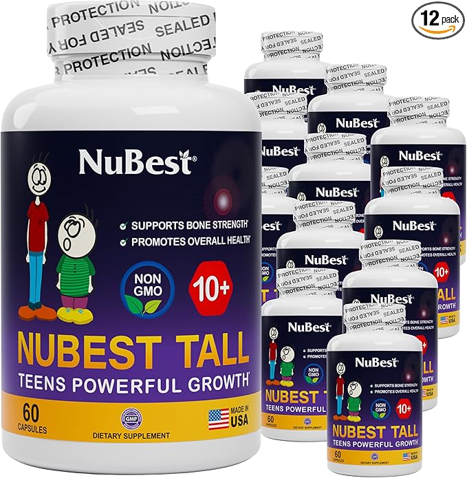 NuBest Tall 10+ - Height Growth Supplement for Children (10+) & Teens Who Drink Milk Daily, Height Growth Pills with Calcium, Vitamins & Minerals - Helps Height Increase - 12 Pack | 12 Month Supply