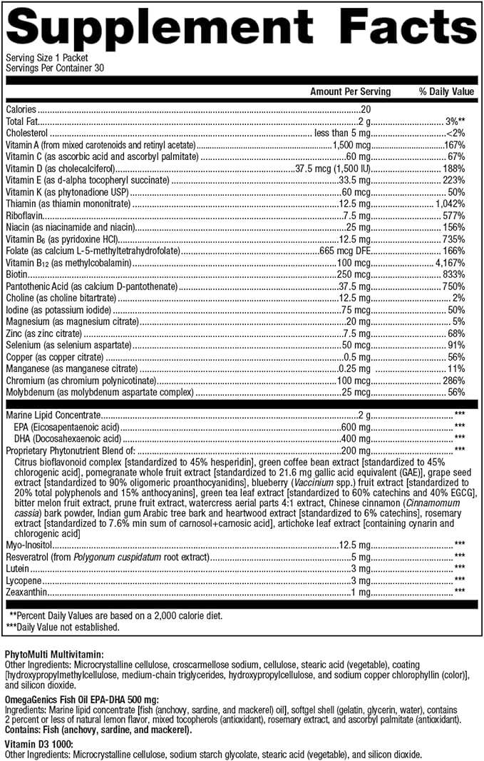 Metagenics Wellness Essentials Daily Packs - 30 Daily Multivitamin Packs - Heart Health Support* - with Vitamin A, C, D, E - Omega-3 Fatty Acids - Non-GMO & Gluten Free - 30 Packets