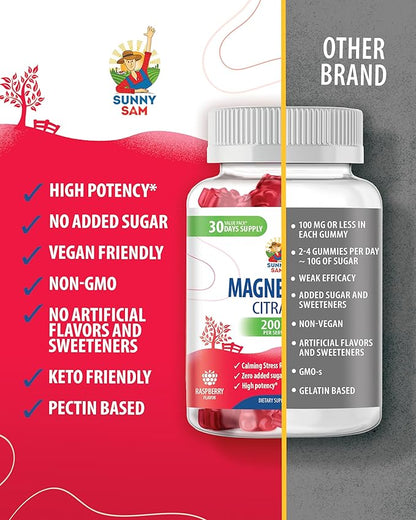 Magnesium Gummies for Kids & Adults - 200mg - Calm Magnesium Chews - Magnesium Citrate Chewable Supplement for Mood & Muscle Support