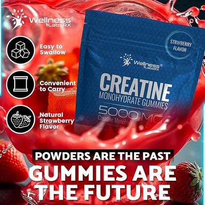 Creatine Gummies 5000mg, 30 Servings Creatine Monohydrate Gummies - Creatine for Women, Strawberry Flavor Creatine Gummies for Men, Muscle Growth, Strength, and Recovery, Vegan, Non-GMO, Gluten Free