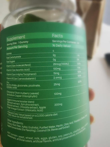 Chlorophyll Gummies for Body Odor Deodorant 2 Pack, Spirulina Chlorella Sugar Free Herbal Supplement for Immune Support, Women Vitamins Gummy Vegan Non-GMO