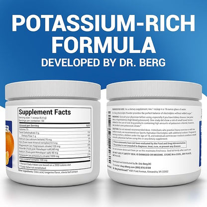 Dr. Berg Zero Sugar Hydration Keto Electrolyte Powder - Enhanced w/ 1000 mg of Potassium & Real Pink Himalayan Salt (NOT Table Salt) - Tangerine Flavor Hydration Drink Mix Supplement - 50 Servings