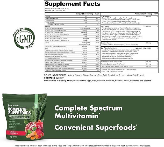 Complete Superfoods, Complete Spectrum Multivitamin, Greens and Reds Blend, Enzymes, Probiotics (Raspberry Pomegranate, 30 Stick Packs)