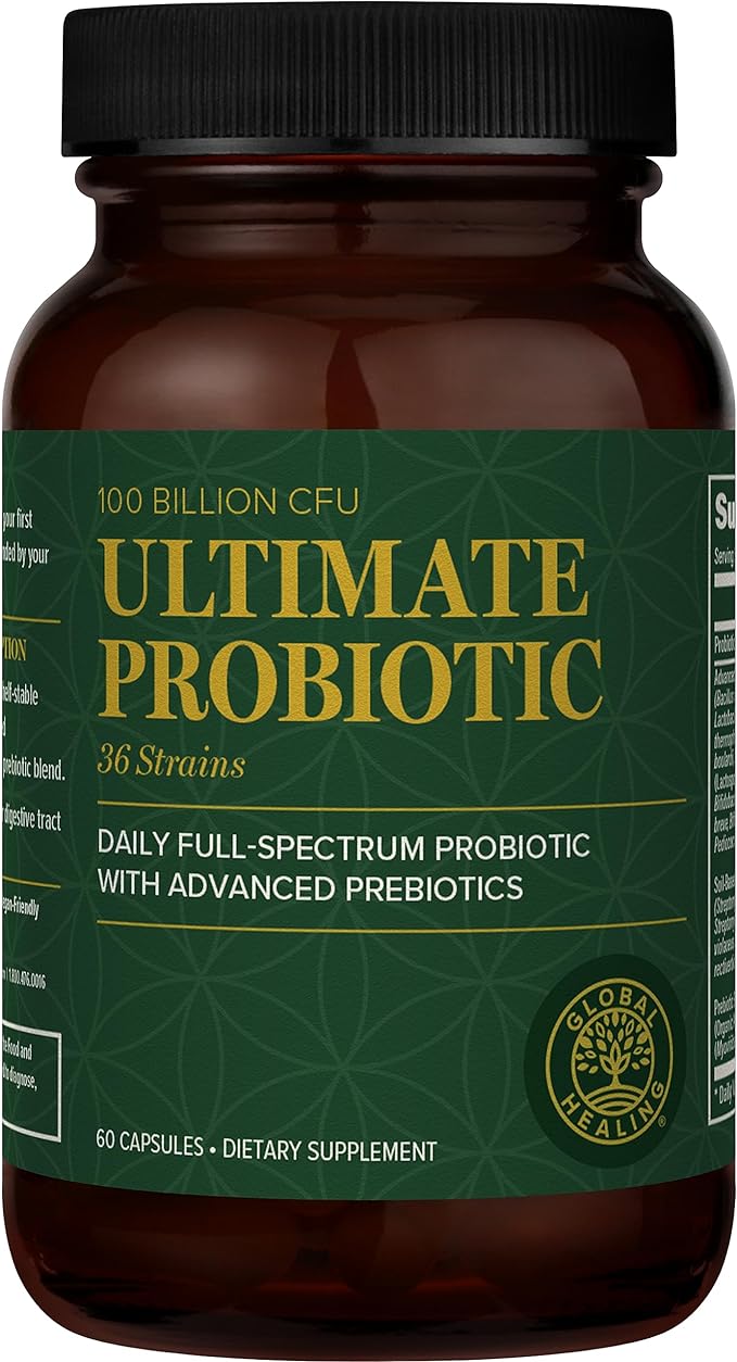 Global Healing Ultimate Probiotic Blend Supplement (Floratrex) with Prebiotics for Healthy Digestion, Digestive Tract, and Immune System, Men & Women, 100 Billion CFU, 36 Strains (60 Capsules)
