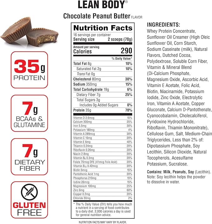 LABRADA Nutrition – Lean Body High Protein Meal Replacement Shake, Whey Protein Powder for Weight Loss and Muscle Growth, Chocolate Peanut Butter, 2.47LB Tub Packaging May Vary
