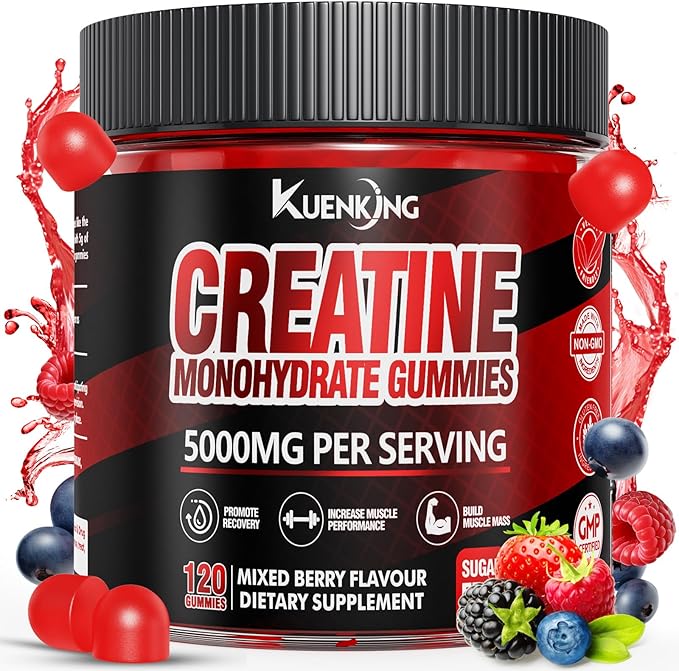 Creatine Monohydrate Gummies for Men & Women – 5000mg Creatine + 500mg L-Taurine & B12, Sugar-Free, Boost Focus, Strength & Endurance, Vegan, Anti-Melting Formula (Mixed Berry, 120 ct)
