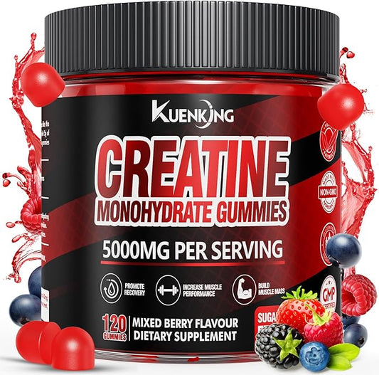 Creatine Monohydrate Gummies for Men & Women – 5000mg Creatine + 500mg L-Taurine & B12, Sugar-Free, Boost Focus, Strength & Endurance, Vegan, Anti-Melting Formula (Mixed Berry, 120 ct)