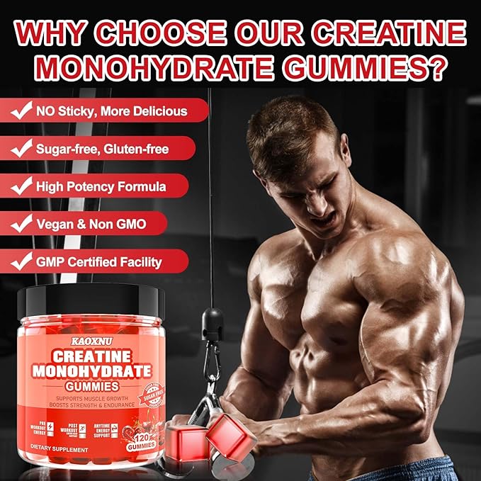 Creatine Monohydrate Gummies 5600mg for Men & Women, 120 CT Chewable Creatine Gummies for Muscle Support, Energy Boost, 5.6g of Creatine Monohydrate per Serving - Sugar Free, Vegan (Cherry Flavor)