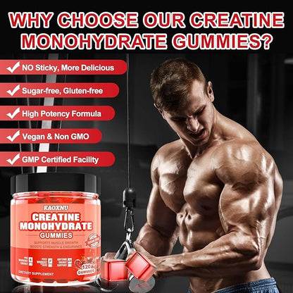 Creatine Monohydrate Gummies 5600mg for Men & Women, 120 CT Chewable Creatine Gummies for Muscle Support, Energy Boost, 5.6g of Creatine Monohydrate per Serving - Sugar Free, Vegan (Cherry Flavor)