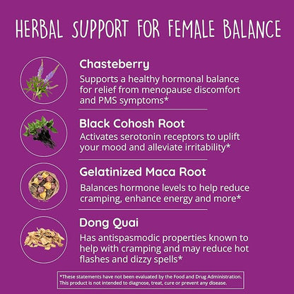 Happy Healthy Hippie Hormone Balance for Women (180ct) - PMS Support Supplement & Menopause Supplements for Women | Mood Support, Bloating Relief, PMDD | Black Cohosh, Chasteberry Supplement for Women
