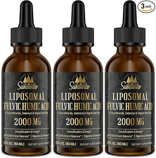 Trace Minerals Electrolytes Drops 2000 MG | Liquid Liposomal Fulvic Humic Acid Supplement | 72+ Trace Minerals | Hydration | Detoxification | Energy | pH Balance | Digestion | Immunity | 6 Oz