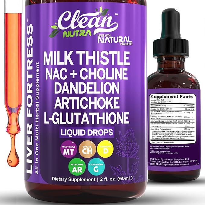Milk Thistle NAC Liver Cleanse Detox & Repair Supplement Liver Support Liquid Drops with Dandelion Extract, Artichoke, Chanca Piedra, Beet Root, Choline, L-Glutathione, Ginger, Burdock, Schisandra