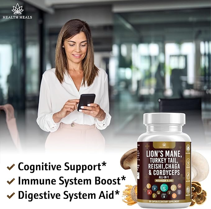 Mushroom Supplement with Turkey Tail 2000mg Reishi 1000mg Cordyceps Chaga 1000mg with Marshmallow Root - 180 Count