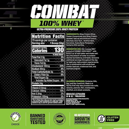 MusclePharm Combat 100% Whey Protein Powder, Vanilla Flavor, Fast Recovery & Muscle Gain with Whey Protein Isolate, High Protein Powder for Women & Men, Gluten Free, 5 lb, 70 Servings