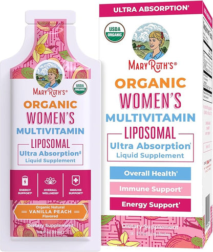MaryRuth Organics USDA Organic Multivitamin for Women, Sugar Free Womens Multivitamin, Liquid Vitamins for Women, Immune Support Supplement, Ashwagandha, Methylfolate, Vegan, Non-GMO, 14 Servings