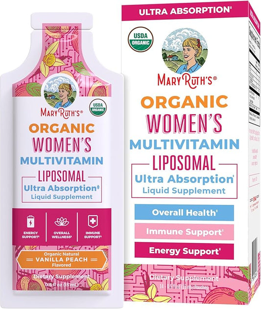 MaryRuth Organics USDA Organic Multivitamin for Women, Sugar Free Womens Multivitamin, Liquid Vitamins for Women, Immune Support Supplement, Ashwagandha, Methylfolate, Vegan, Non-GMO, 14 Servings