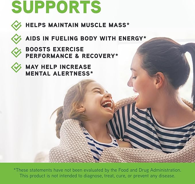 Creatine Powder - Amino Acid Drink Mix Powder for Muscle & Brain Health* - Vegetarian, Gluten-Free & Soy-Free - Unflavored, 90 Servings