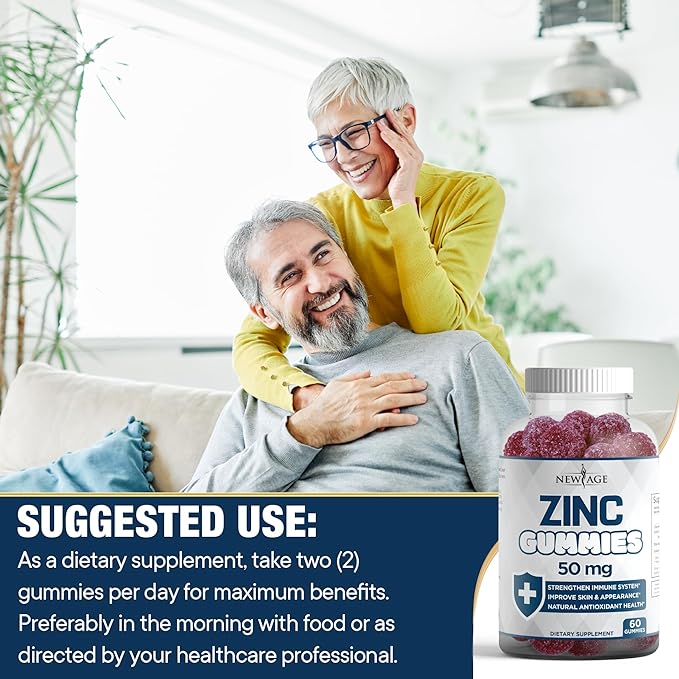 NEW AGE Zinc Gummies - 50mg High Immune Booster Zinc Supplement, Immune Defense, Powerful Natural Antioxidant, Non-GMO - by New Age (60 Count (Pack of 1))