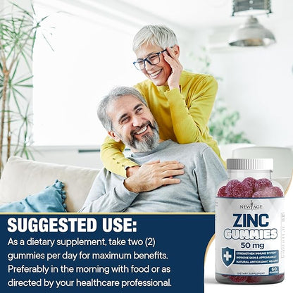 NEW AGE Zinc Gummies - 50mg High Immune Booster Zinc Supplement, Immune Defense, Powerful Natural Antioxidant, Non-GMO - by New Age (60 Count (Pack of 1))