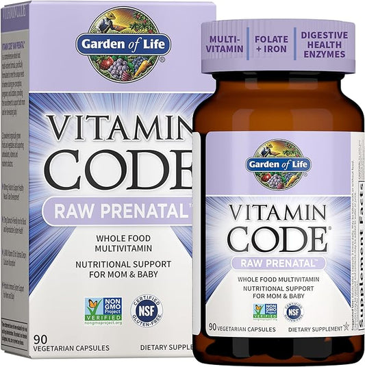 Garden of Life Prenatal Multivitamin for Women from Whole Foods with Biotin, Iron & Folate not Folic Acid, Probiotics for Immune Support - Vitamin Code Raw Pregnancy Must Haves - 90 Capsules