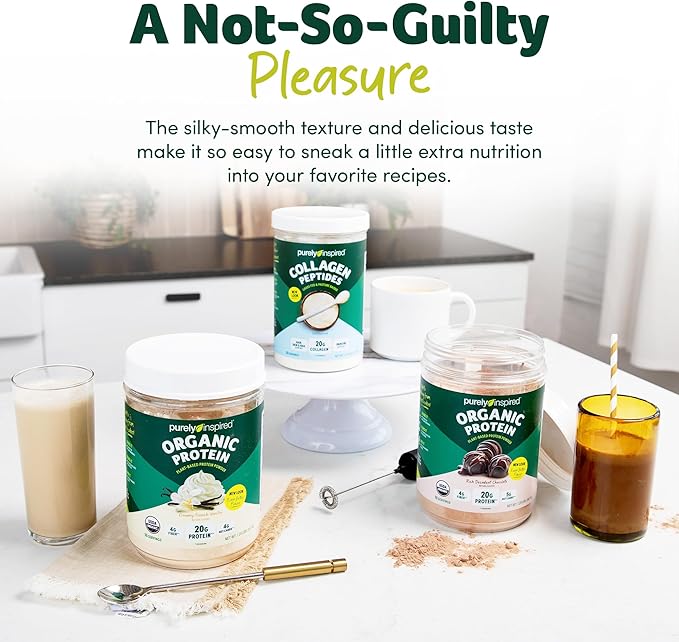 Purely Inspired Plant-Based Protein Powder for Men & Women, Creamy French Vanilla (16 Servings) - Vegan & Organic - 20g of Pea Protein Powder for Smoothies & Shakes - Dairy-Free, & Gluten-Free