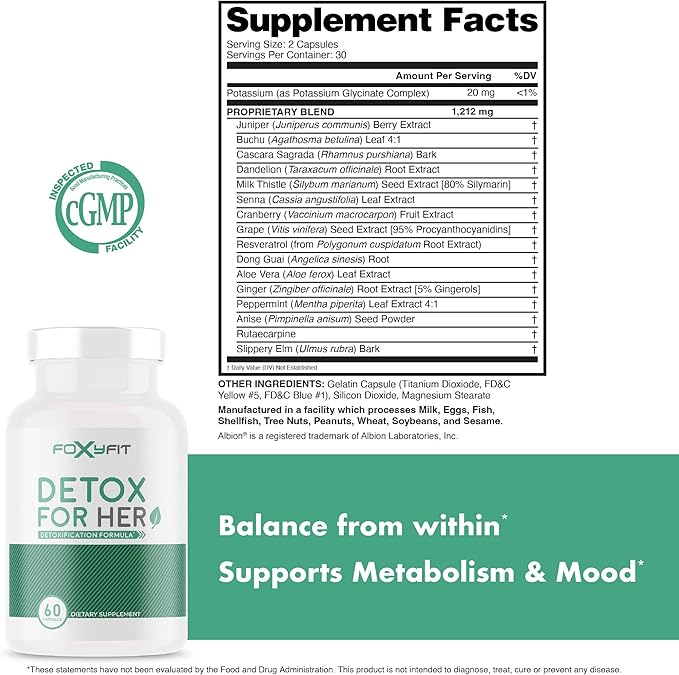 Detox for Her 30 Day Detox Cleanse Formula That Supports Healthy Digestion Function, Promotes Detoxification, & Balances from Within*