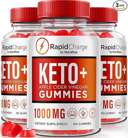 (3 Pack) Rapid Charge Keto ACV Gummies, Premium Rapid Charge Keto + ACV Gummies to Support Overall Health, All Natural Apple Cider Vinegar, Keto Plus ACV Gummy Formula, Gomitas Review (180 Gummies)