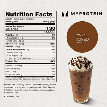 Myprotein Impact Whey Protein Powder, 2.2 Lbs (31 Servings) Mocha, 22g Protein & 5g BCAA Per Serving, Protein Shake for Superior Performance