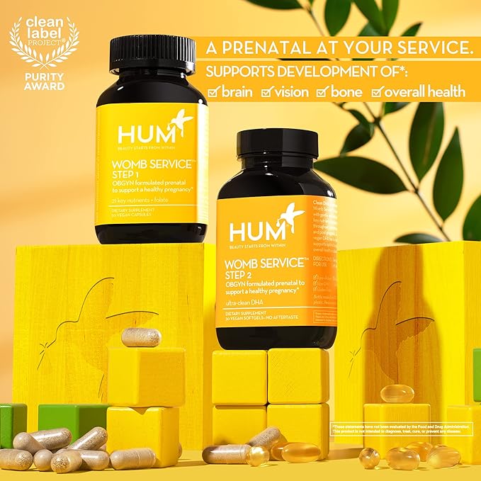 HUM Womb Service Prenatal & Postnatal Vitamins Combo Pack - OBGYN Formulated Vegan Prenatal Vitamins - Clean Daily Pre-to-Post Pregnancy Support with Choline