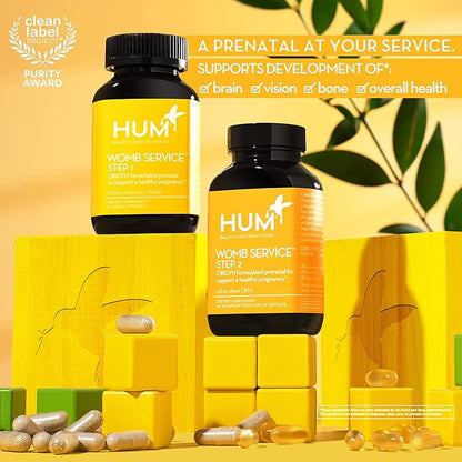 HUM Womb Service Prenatal & Postnatal Vitamins Combo Pack - OBGYN Formulated Vegan Prenatal Vitamins - Clean Daily Pre-to-Post Pregnancy Support with Choline