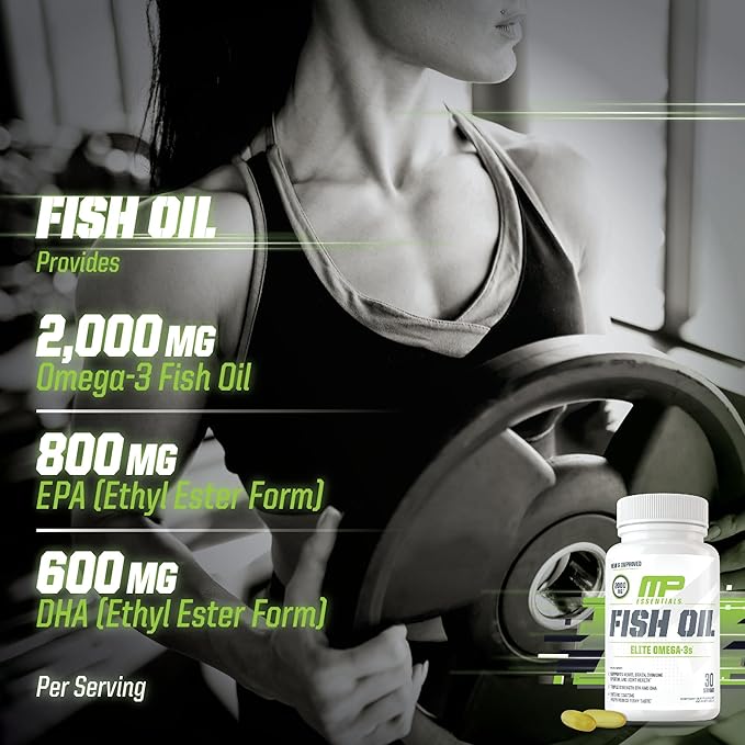 MusclePharm Essentials Fish Oil, Elite Omega 3 Supplement, Supports Joints, Muscular Performance & Recovery, Brain, Heart & Immune Health, 2000mg Omega 3 Fish Oil Per Serving, 60 Softgels, 30 Servings
