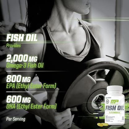 MusclePharm Essentials Fish Oil, Elite Omega 3 Supplement, Supports Joints, Muscular Performance & Recovery, Brain, Heart & Immune Health, 2000mg Omega 3 Fish Oil Per Serving, 60 Softgels, 30 Servings