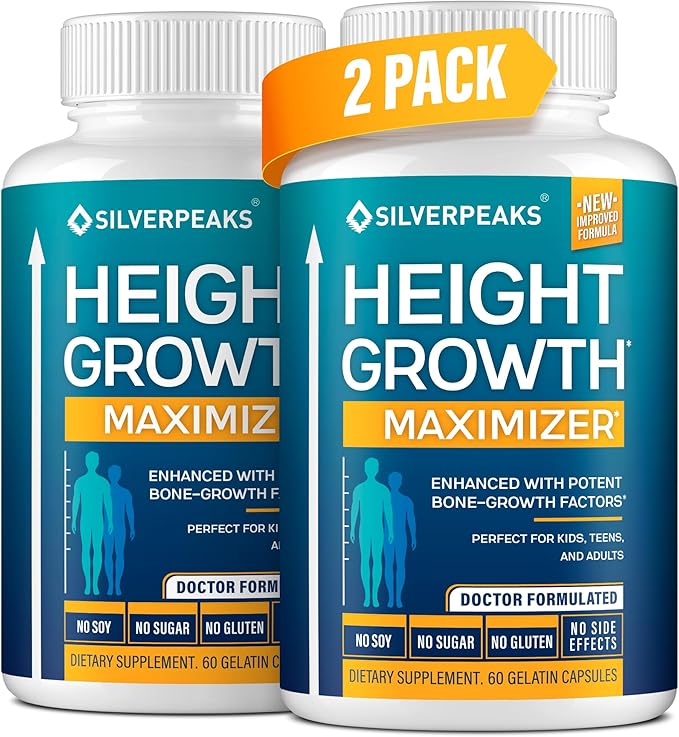 Growth Capsules to Grow Taller - Height Growth Maximizer with Calcium for Bone Strength - Made in USA - Natural Get Taller Supplement - Free of Growth Hormone - Pack of 2