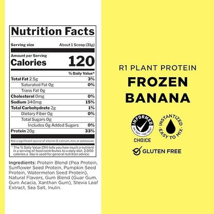 Rule 1 Proteins Plant Protein - Vegan, Gluten-Free, Dairy Free, & Soy Free Protein Powder with 20g Protein per Serving (20 Servings, Frozen Banana)