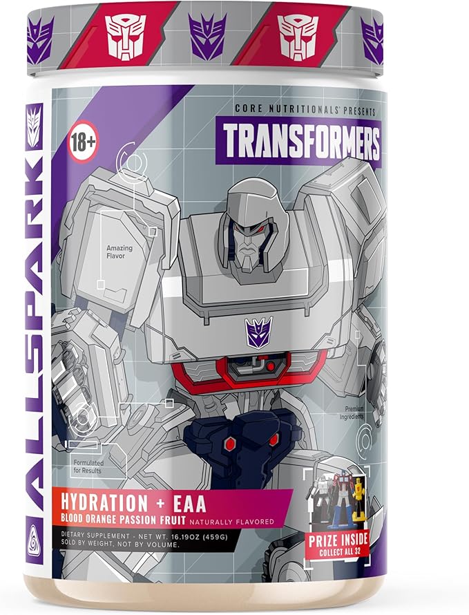 Core Nutritionals | Transformers Allspark Hydration BCAA/EAA Nutritional Supplement Formula (Free Prize Inside - Megatron) - for Adults Ages 18+ (30 Servings, Blood Orange Passion Fruit)