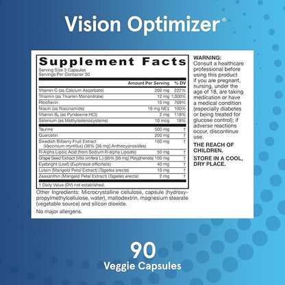 Jarrow Formulas® Vision Optimizer, Dietary Supplement, Vision Complex, Supports Visual Function, 90 Capsules, Up to a 30 Day Supply