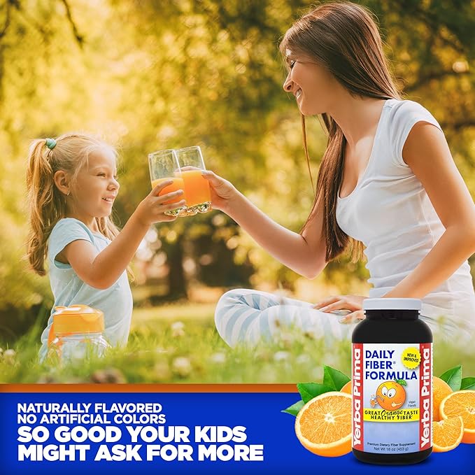 Yerba Prima Orange Daily Fiber Formula 1pound - Non-GMO, Gluten Free, Made in The USA, Delicious Natural Orange Flavor