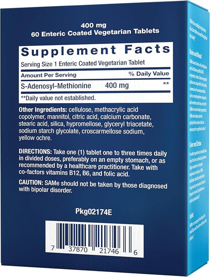 Life Extension Same 400mg (S-Adenosyl-Methionine) - Supplement for Joint & Liver Support - Non-GMO, Gluten-Free, Tablet, 60 Count