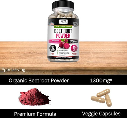 Kaya Naturals Premium Organic Beet Root Powder Supplements - Promotes Healthy Circulation and Nitric Oxide Flow - Non-GMO and Gluten Free - 30 Count